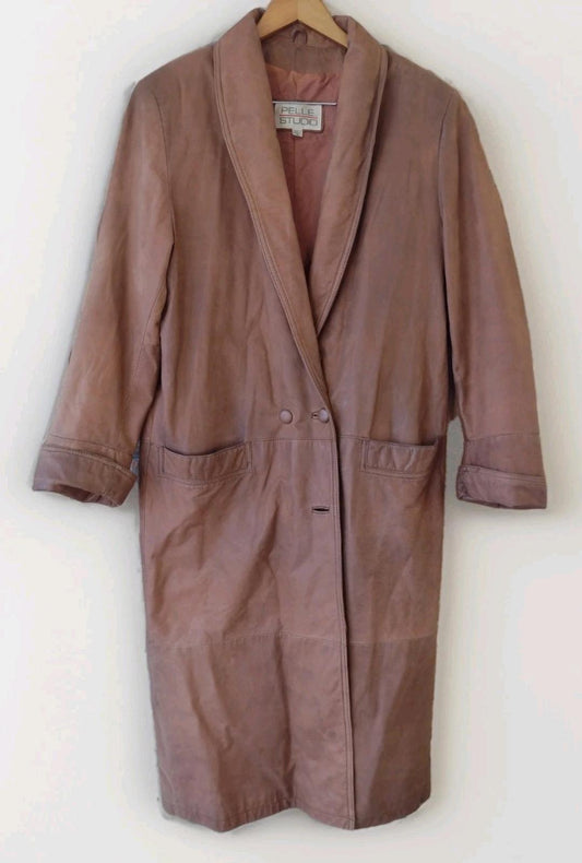 Pelle Studio Brown Nubuck Leather Women's Trench Coat M Western 48” Long