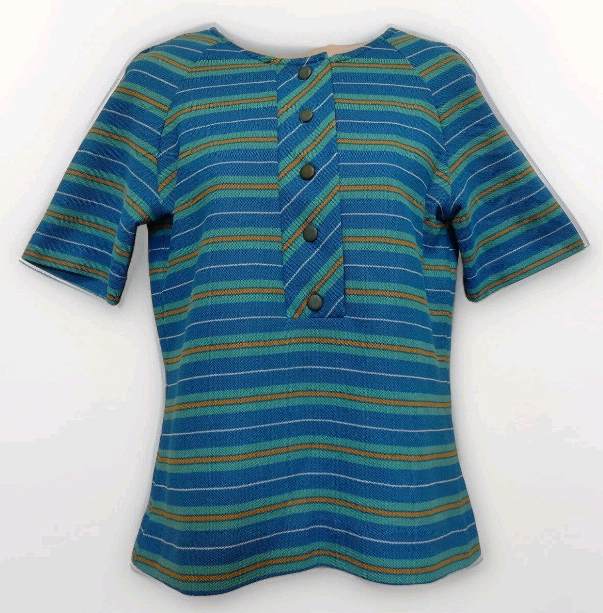 Vintage 60s Jantzen Striped Knit Top USA Mod Preppy Retro Nautical Blue Medium M