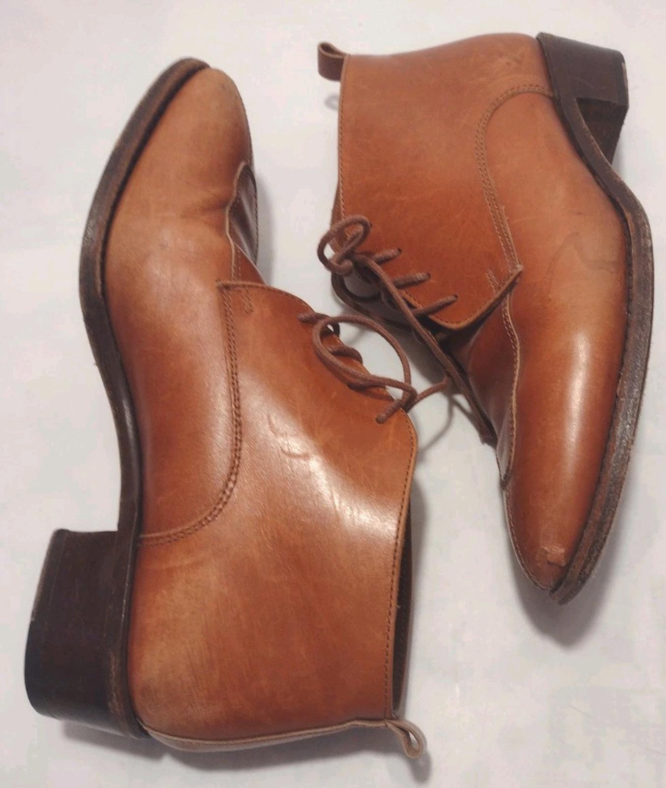 Vintage J. Peterman Leather Ankle Booties Made in Italy Tan Lace-Up Sz 5.5B