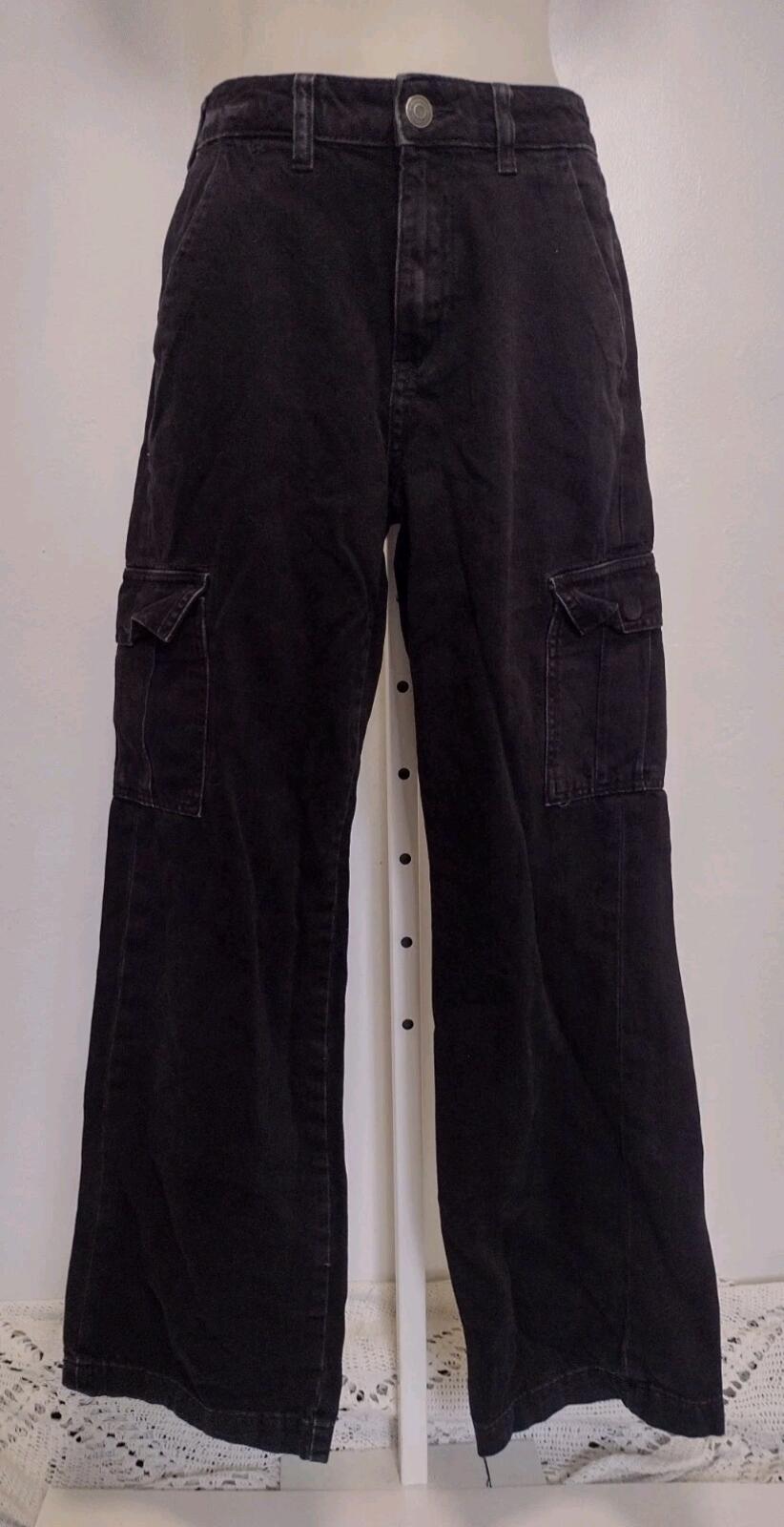 Aeropostale High Rise Wide Leg Cargo Jeans Black Y2K Streetwear Women's Sz 0 Reg