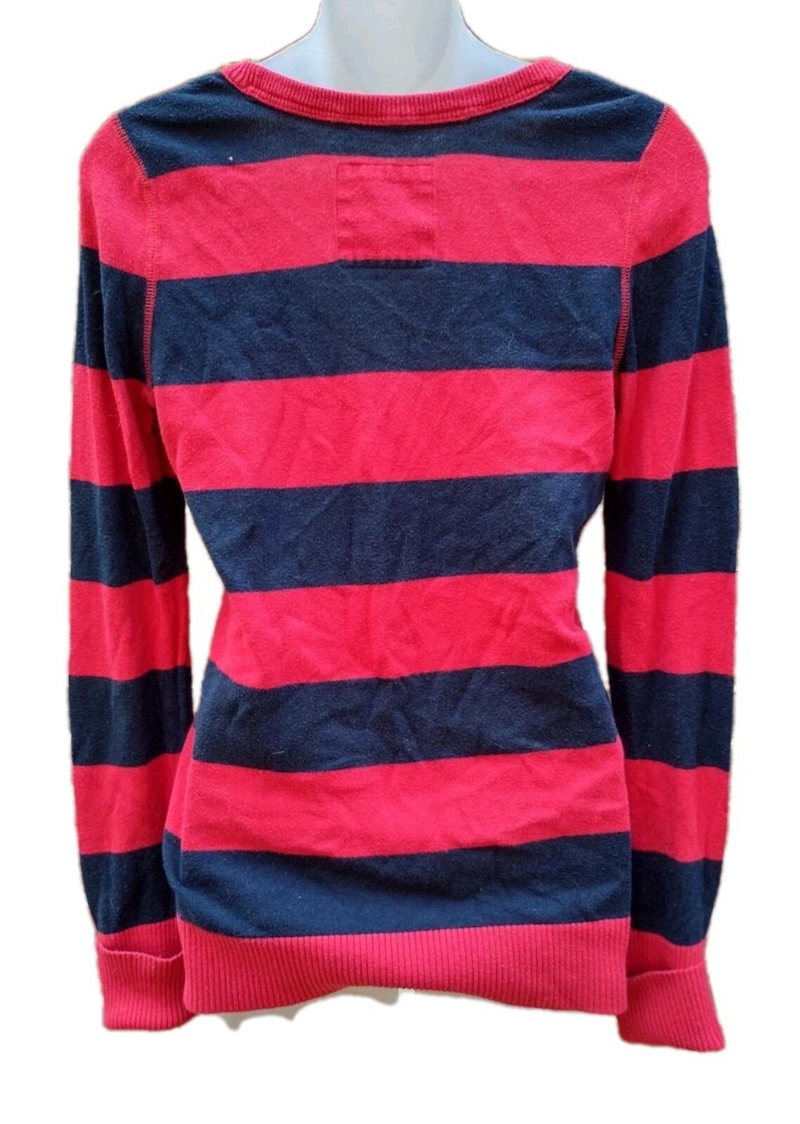 Hollister Striped V Neck Sweater Y2K Preppy Mall Goth Grunge Navy Red L