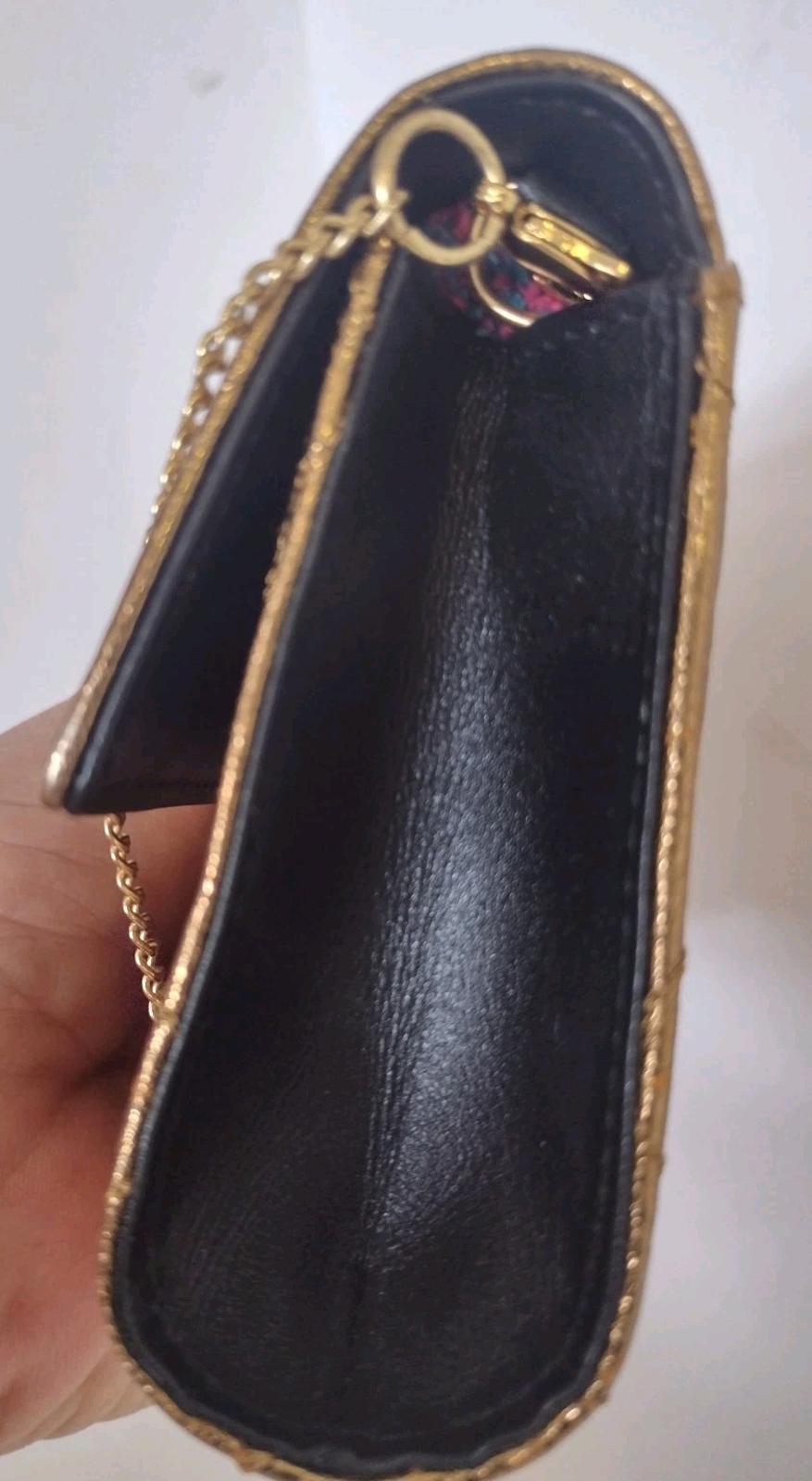 Lovcat Gold Heart Embossed Chain Clutch Wallet NWOT Pink Heart Lining Charm
