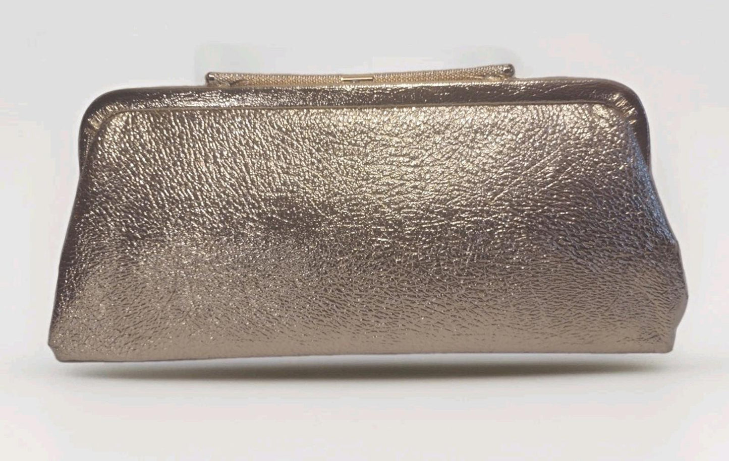 Vintage Gold Foil Faux Leather Clutch w/ Curved Clasp 70s Glam Bridal