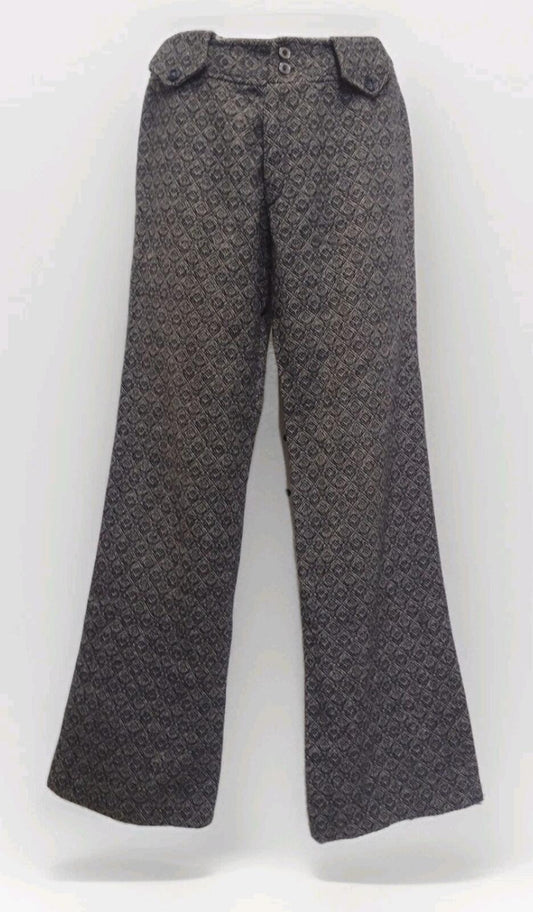 Vintage 60s Mod Wool Diamond Pants Low Rise Talon Zip Charcoal Bone Geometric