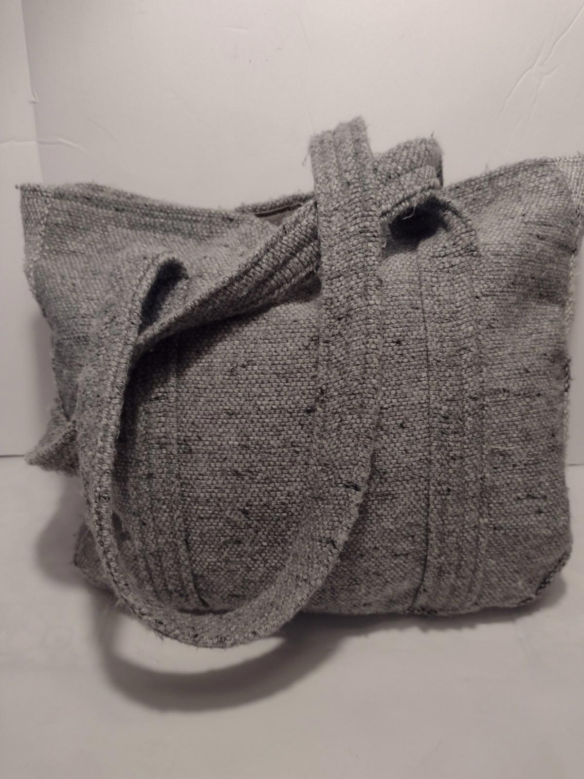 1960s–70s Au Terroir Hand Loomed Wool Tote Bag Gray Speckled Canada Artisan