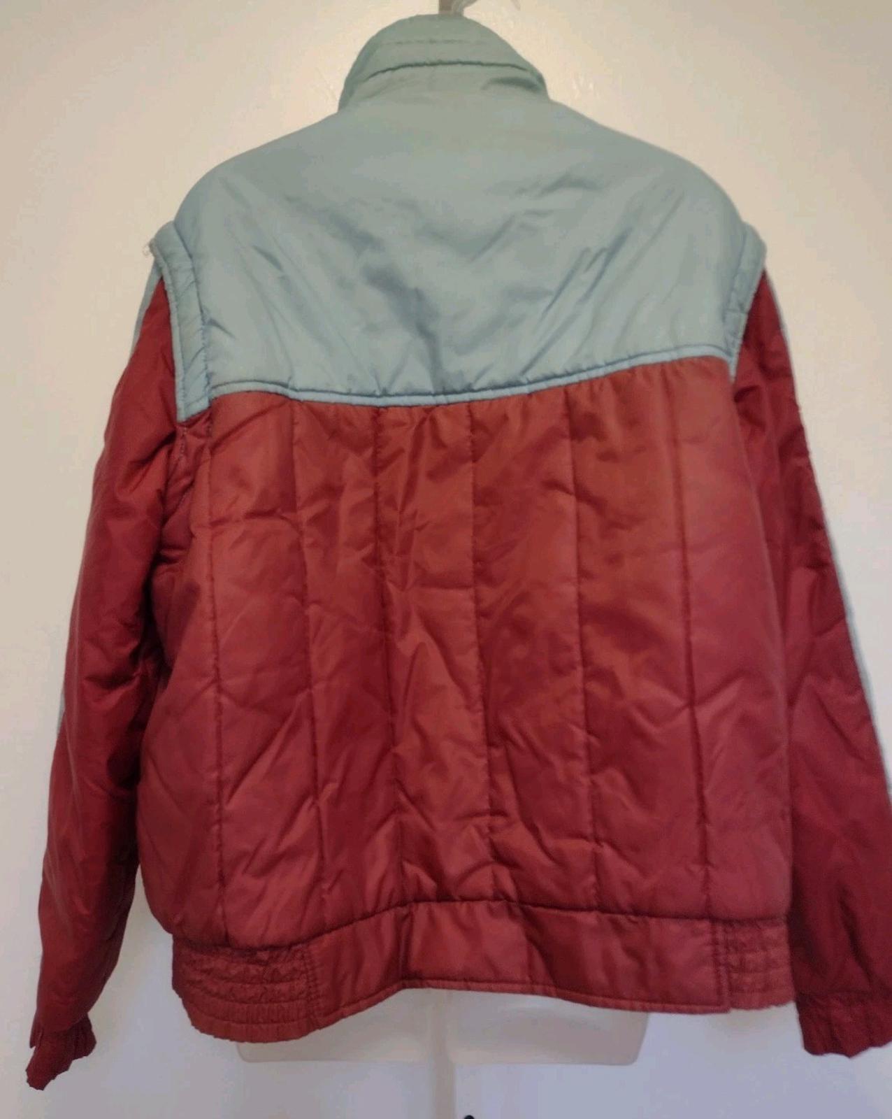 VTG 80s Sigallo Waterproof Puffer Jacket Zip Off Sleeves Brick Red  Korea Sz L