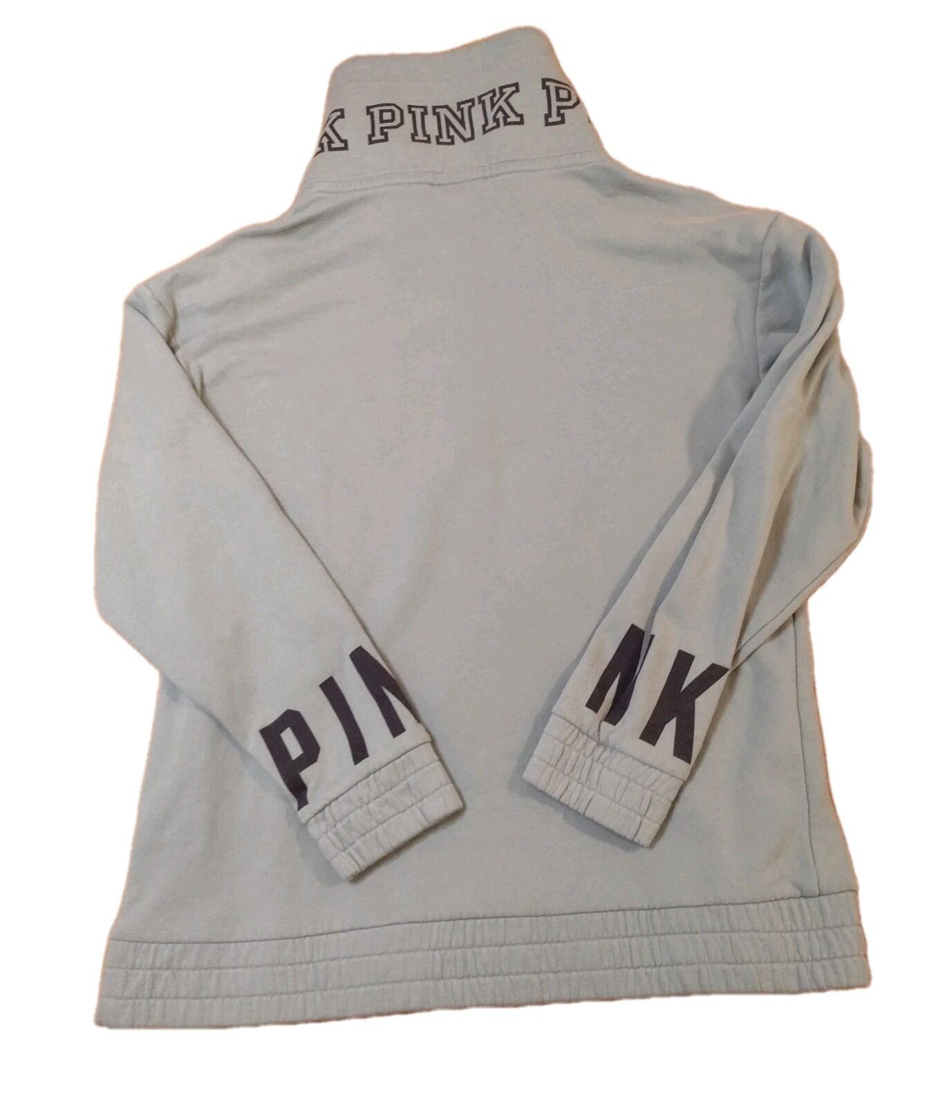 Y2K VS PINK Sweatshirt Sage Green Half Zip Cowl Neck Elastic Waist Dog Emblem M