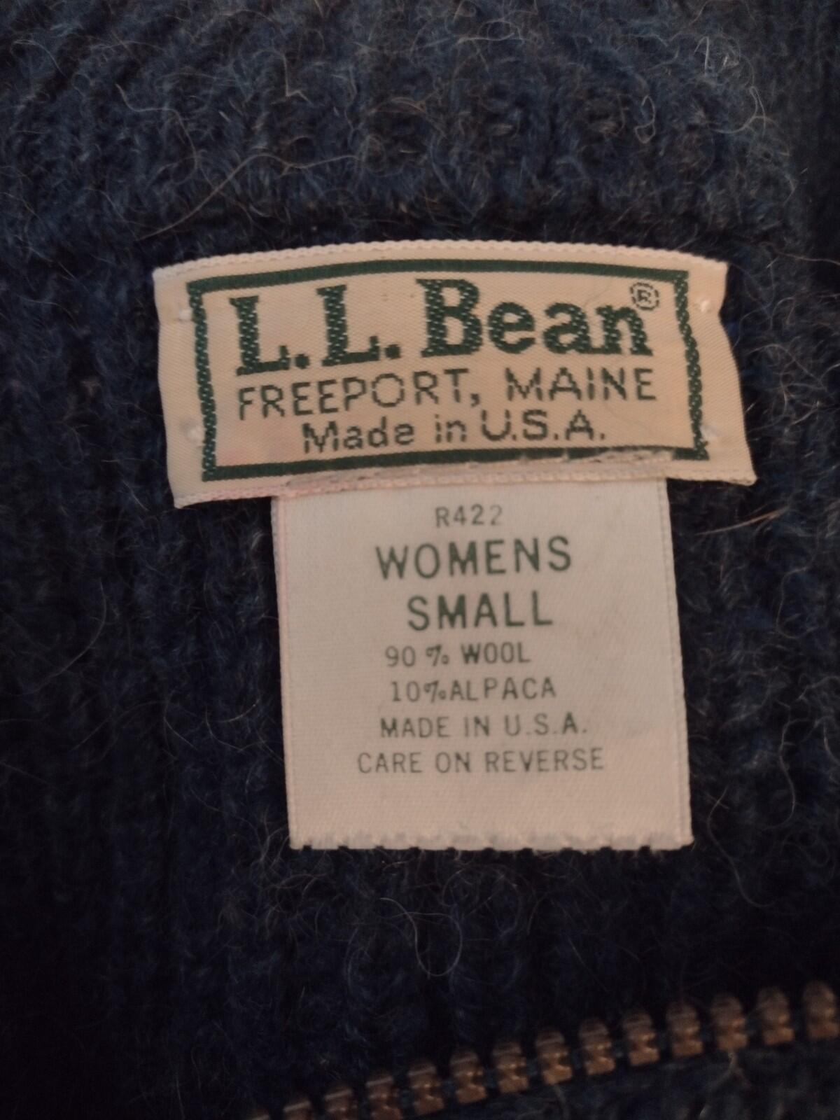 VTG 80s LL Bean USA Wool Alpaca Zip Sweater Sz Small Teal Metal Zipper, Pockets