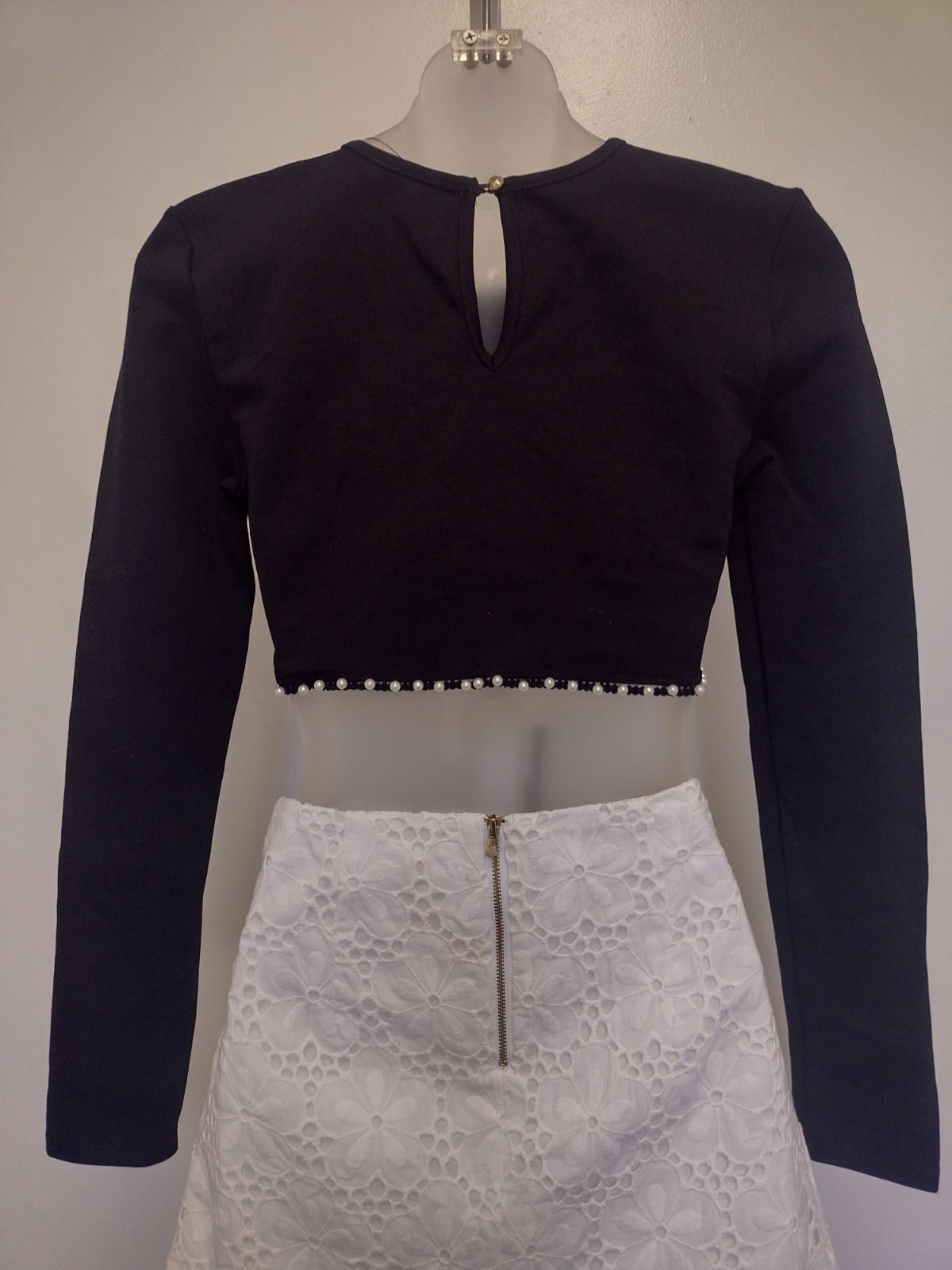 NWT Fashion Nova Audrey Crop Top Only in Black Pearl Trim Sz S