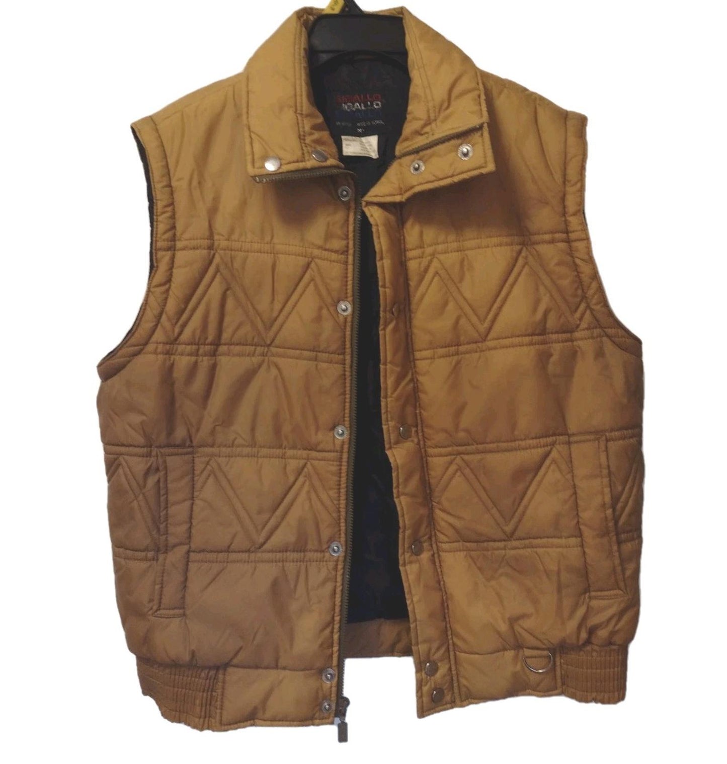 Vintage 70s Sigallo Padded Nylon Puffer Vest Rare Zigzag Stitch Gold Tan Sz M