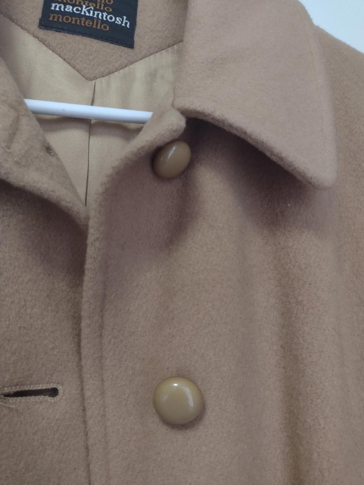 Vintage '80s Montello Mackintosh Wool Overcoat Tan Union Made W Sz 14