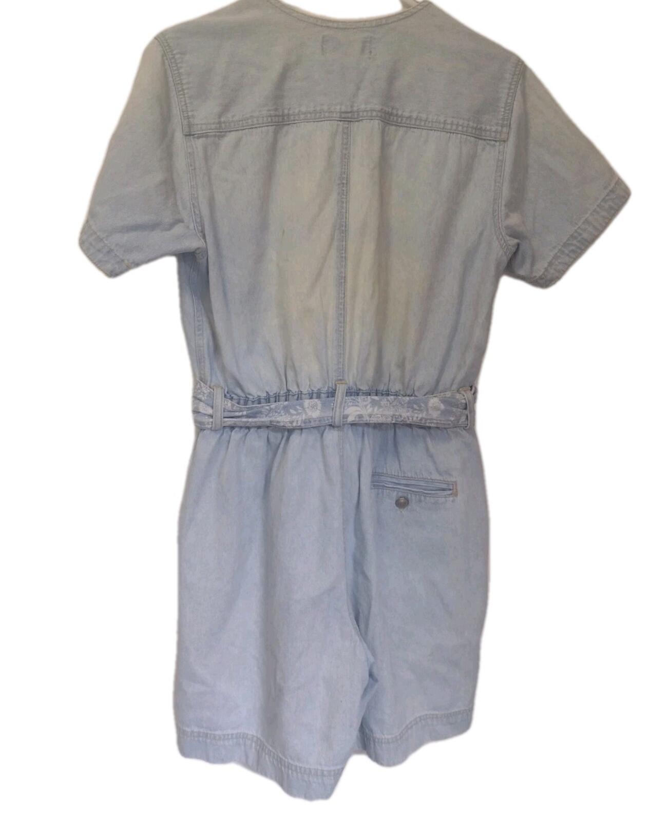 Vintage 80s / 90s Gloria Vanderbilt Denim Romper Light Blue Distressed W Belt PS