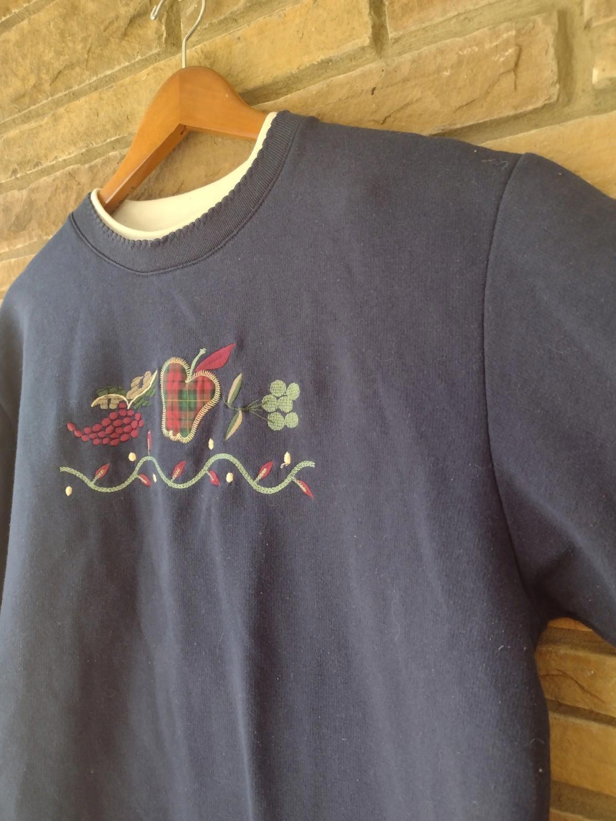 Vintage Embroidered Sweatshirt Bobbie Brooks Double Collar Grandma XL Appliqué