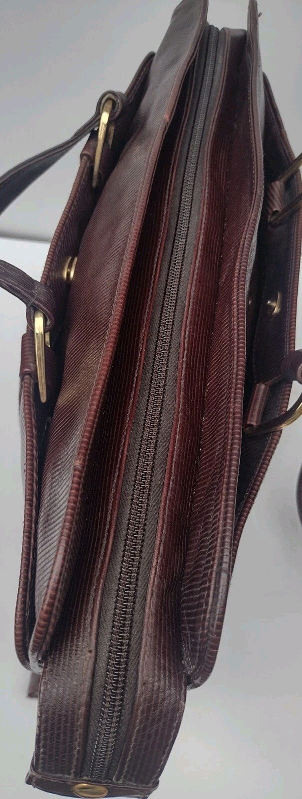Vintage Bloomingdale’s Italy Briefcase Tote Brown Ribbed Work Laptop Bag
