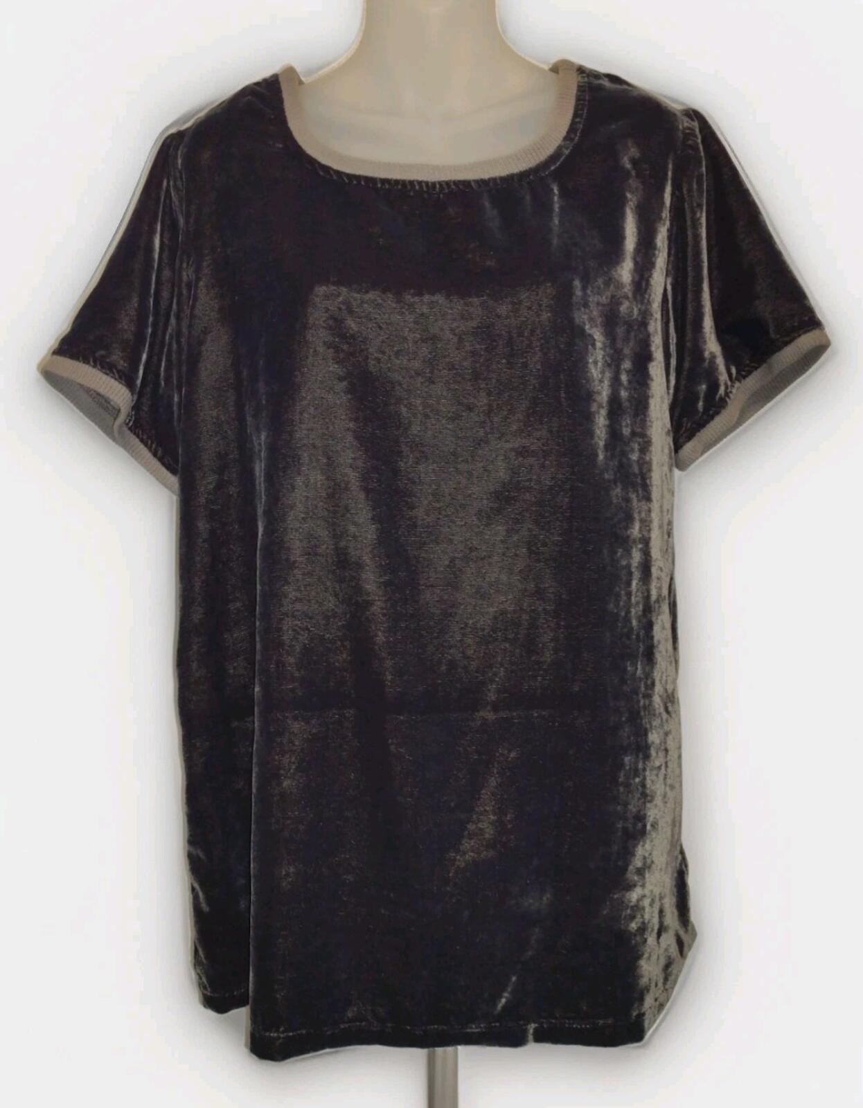 Kyla Seo Brown Velvet Short Sleeve Top Sz S Oversized