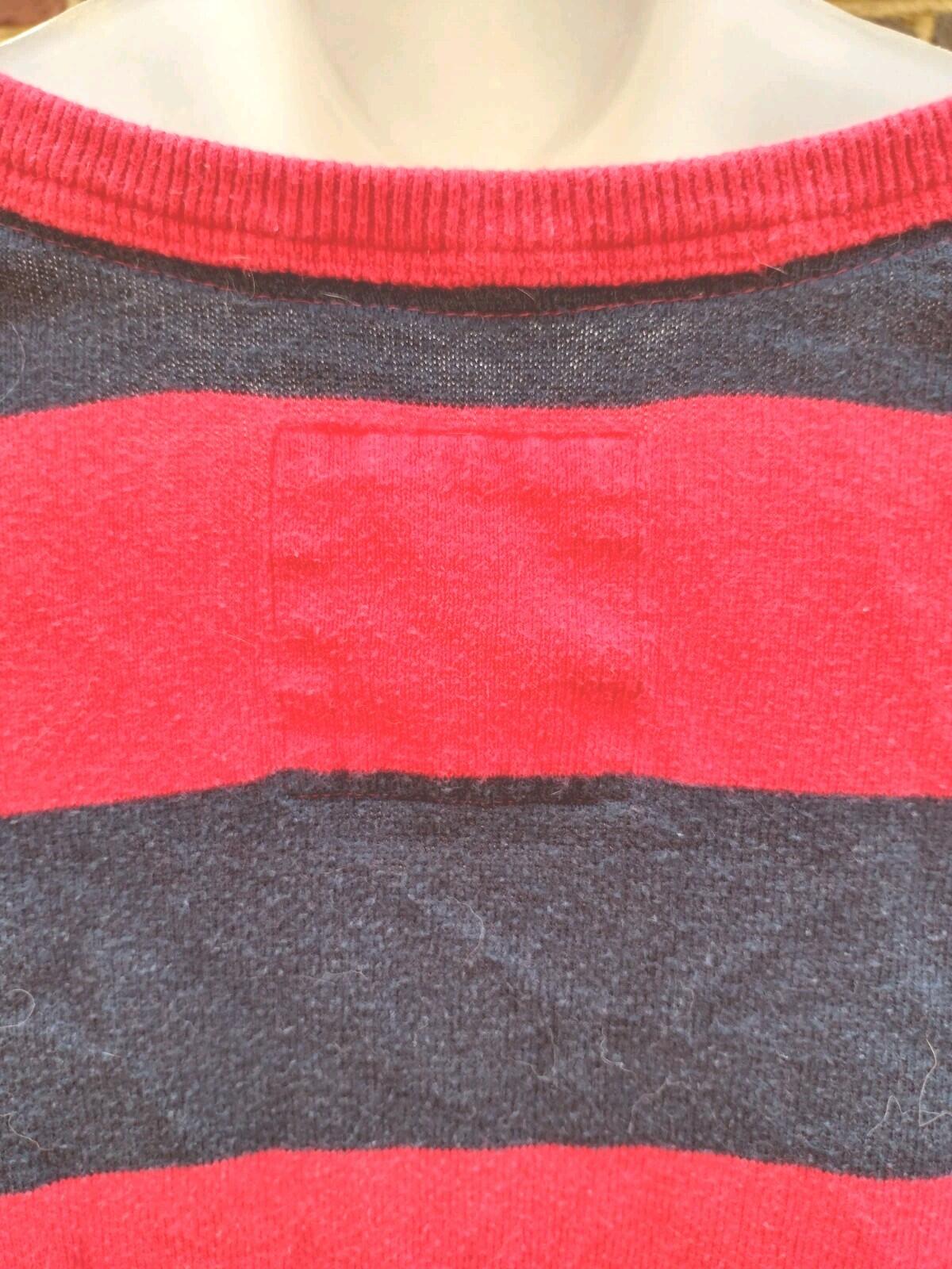 Hollister Striped V Neck Sweater Y2K Preppy Mall Goth Grunge Navy Red L