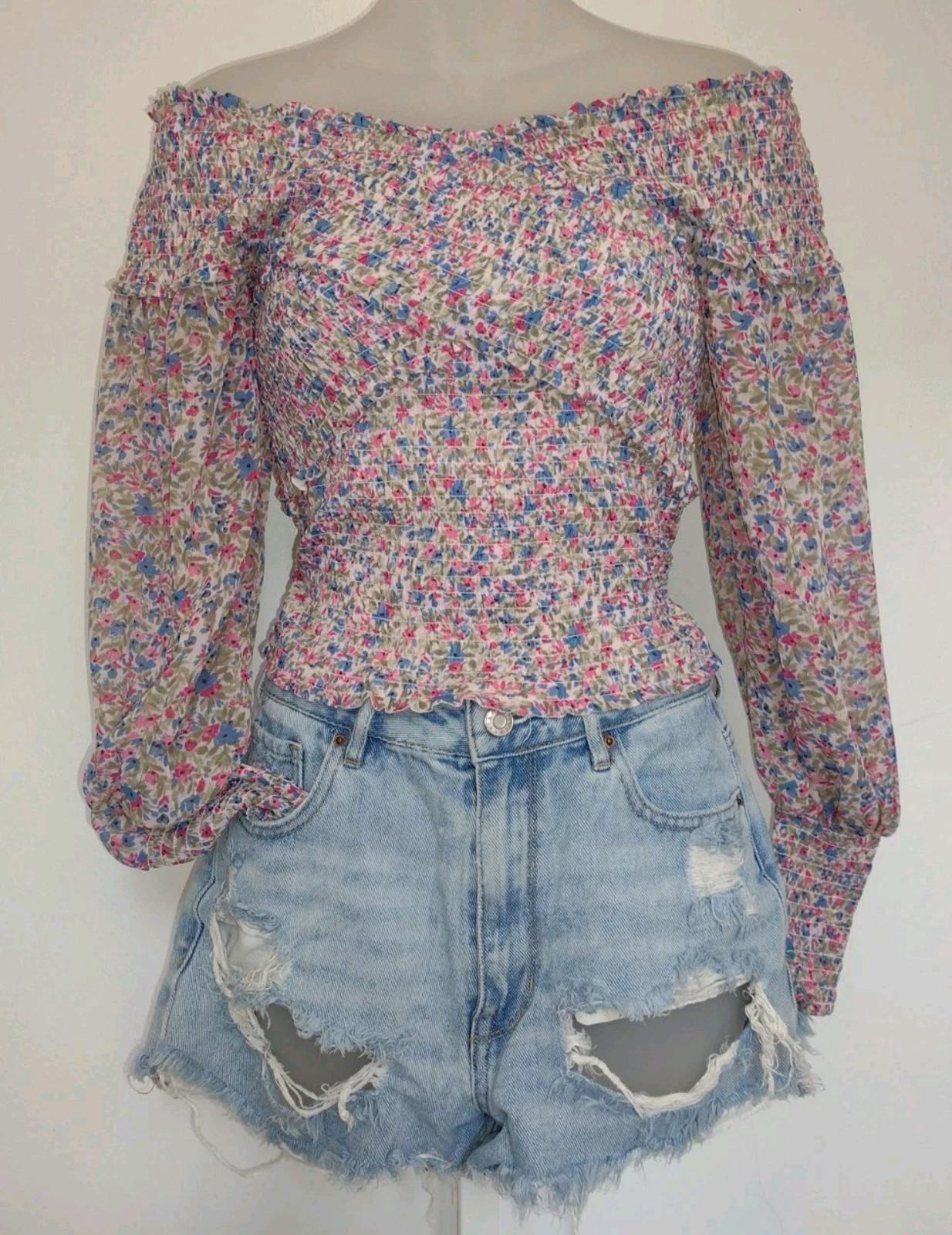BB Dakota Steve Madden Y2K Elastic Bandage Floral Top Sheer Sleeves Sz S