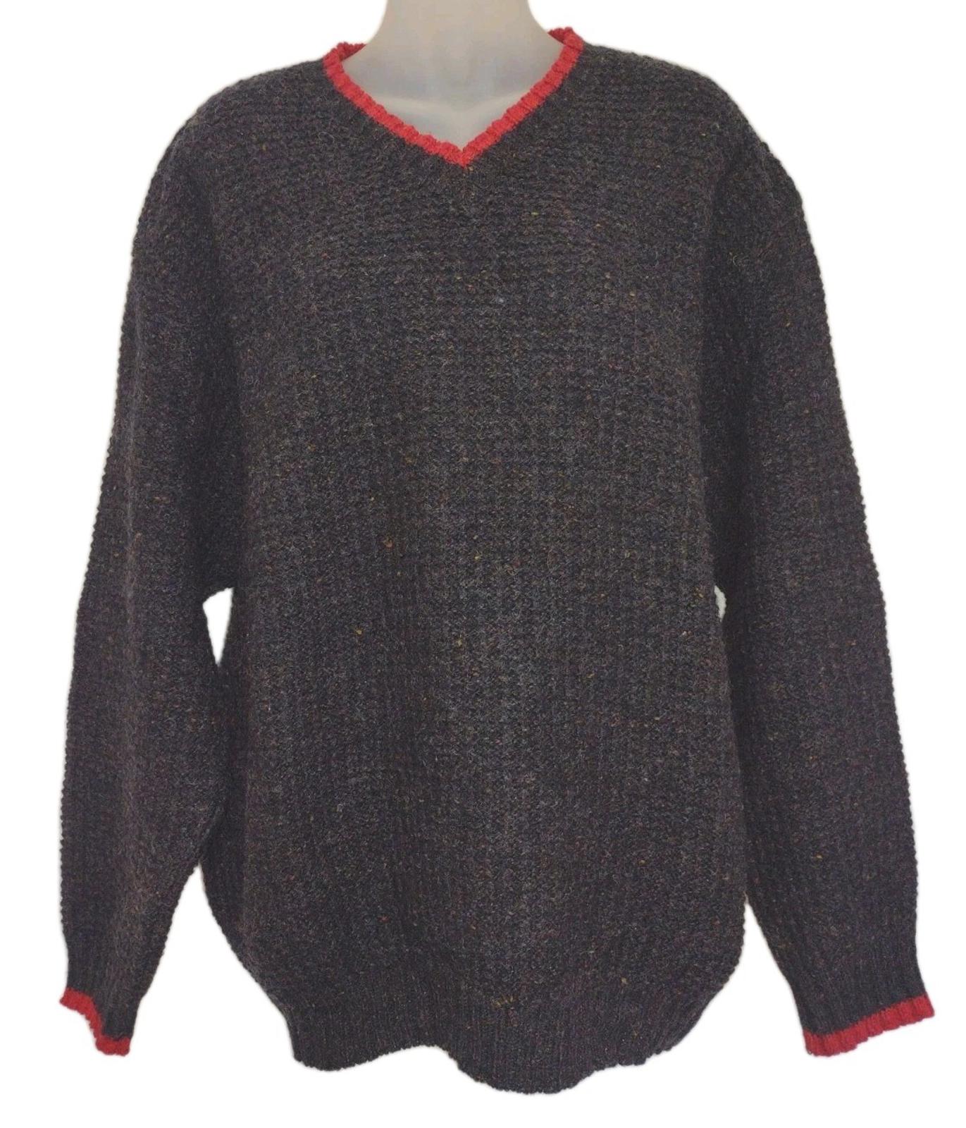 Madison Dry Goods Wool Blend Waffle Knit Sweater L USA Charcoal Red Trim