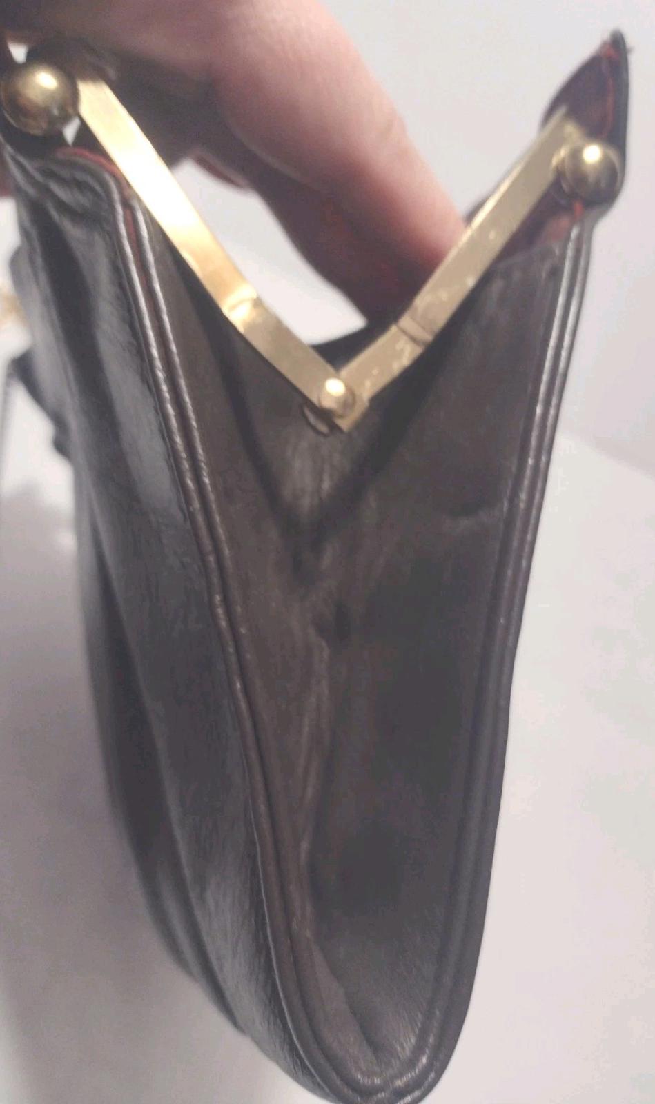 70s Genuine Leather Kiss Lock Purse Bundle Brown & Beige Gold Chain Evening Bags