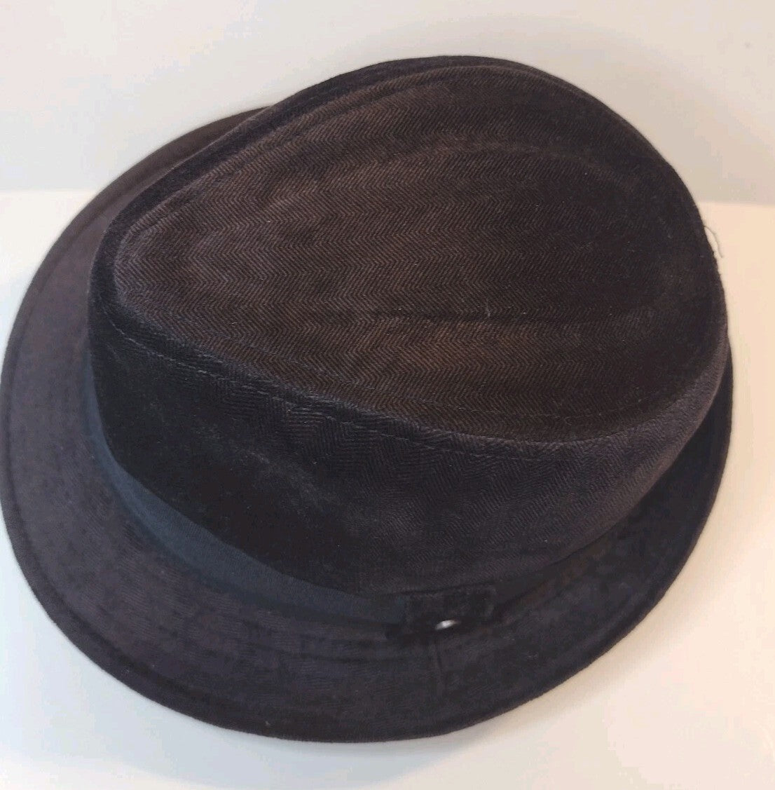Stetson Trilby Fedora Hat Brown Herringbone Velvet Black Grosgrain Band Medium