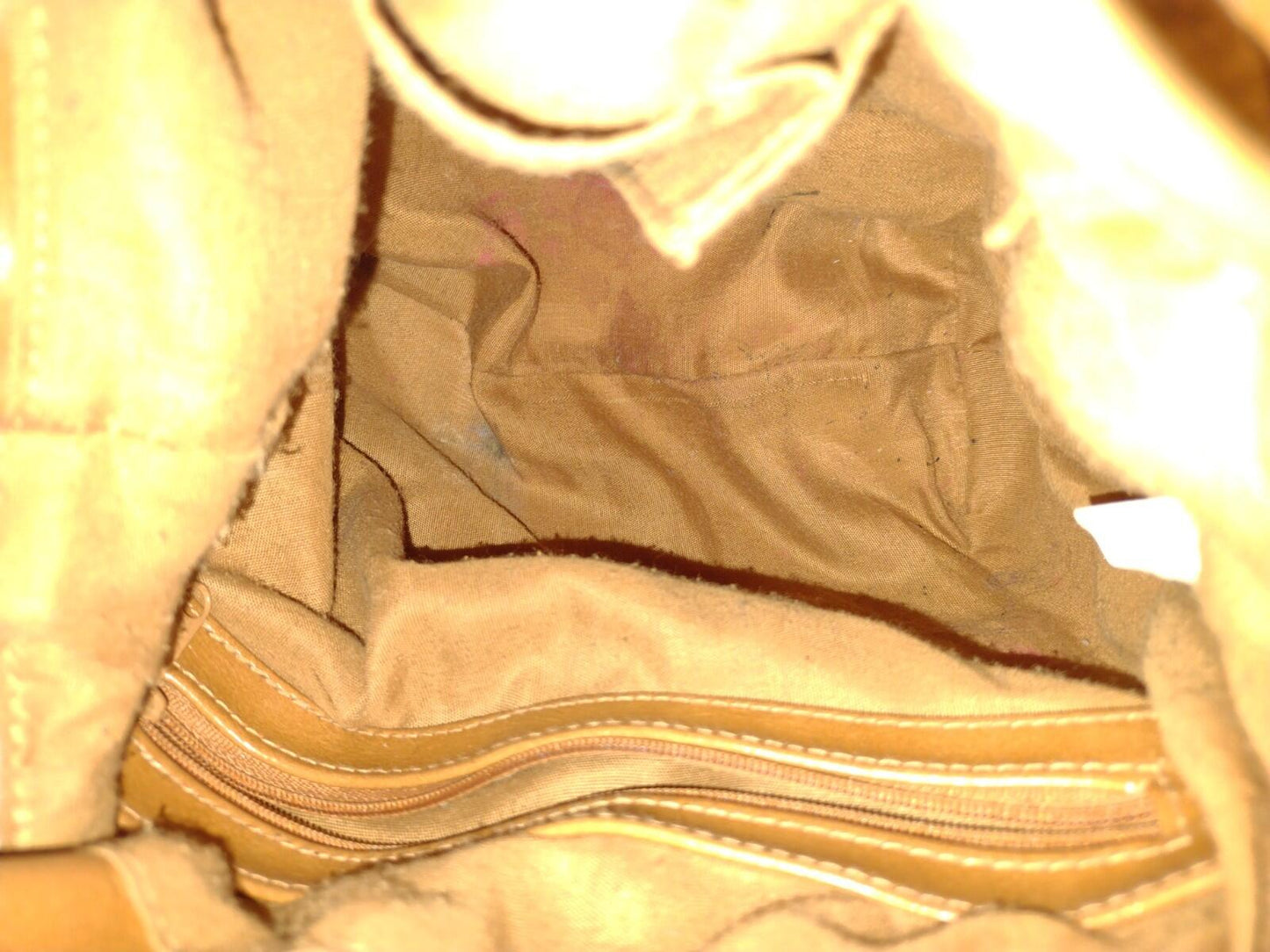Vintage Tan Leather Drawstring Shoulder Bag Waxed Distressed Finish Stud Accents