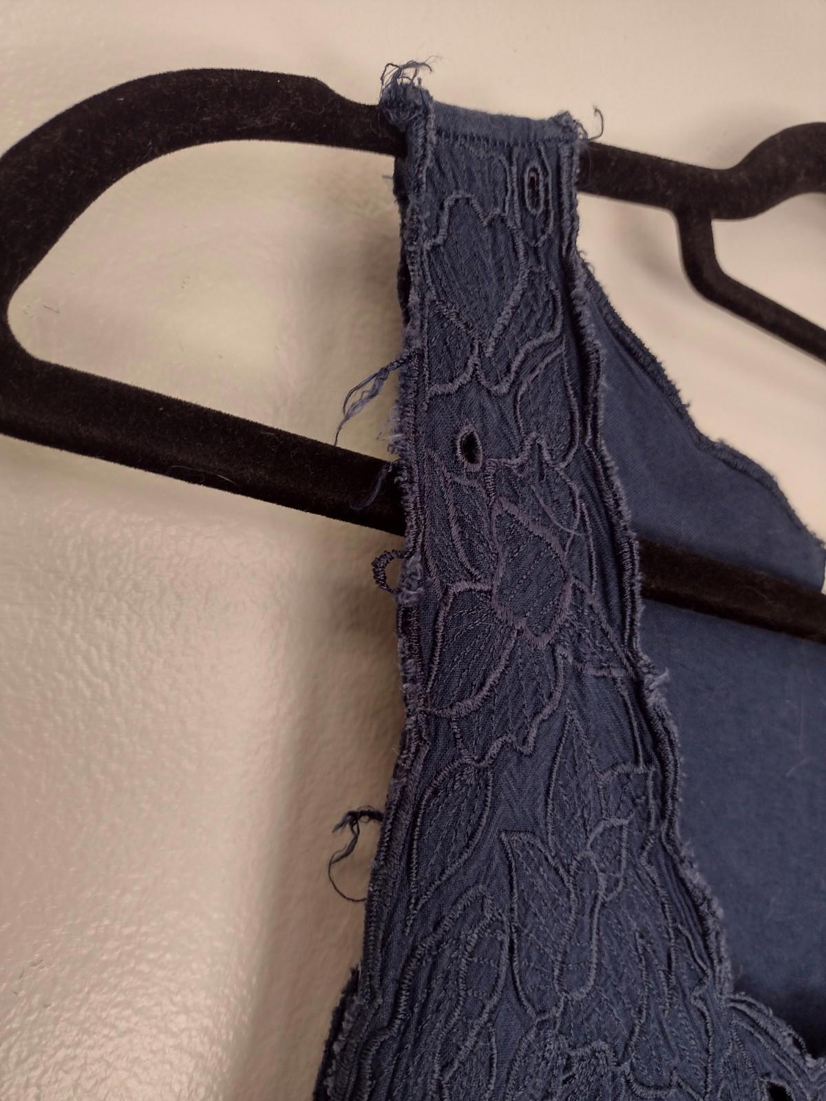 Vintage Fit & Flair Navy Dress Pockets Rayon Navy Blue Embroidered Eyelet Sz 10