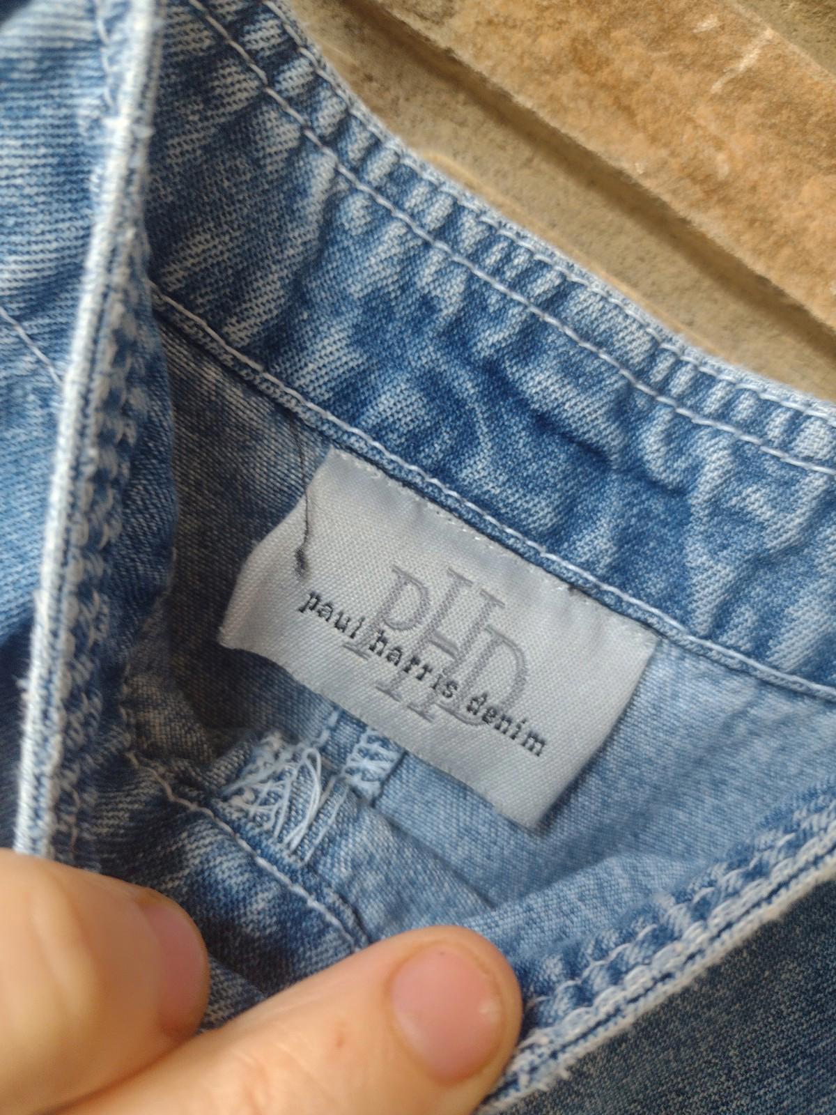 90s Paul Harris Denim Carpenter Jumper Dress Small Light Wash Back Slit Sz S/M