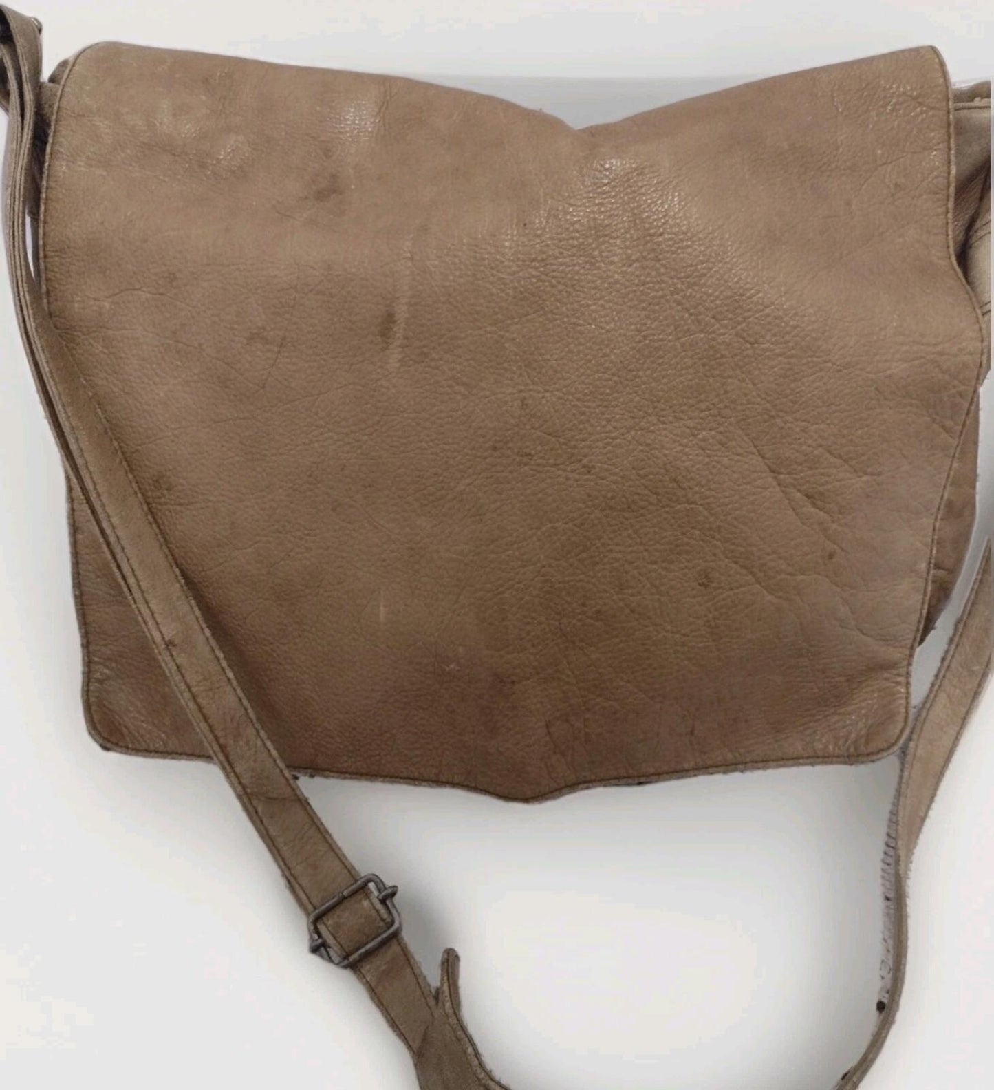 VTG Distressed Leather Messenger Bag Lg Organizer Crossbody