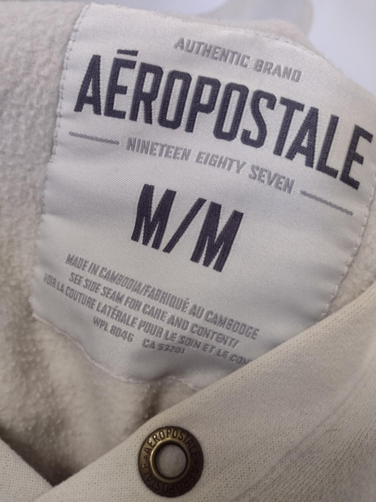 Vintage Aeropostale 87 Hoodie Men’s M Bone Off‑White Soft Fleece Y2K Distressed
