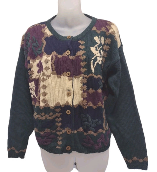Vintage 90s Y2k Patchwork Cardigan Sweater Floral Cottagecore Boho Grandmacore