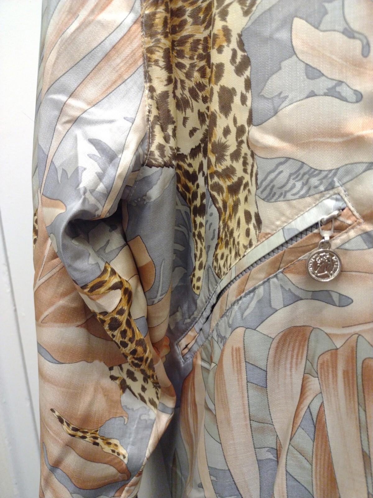 Vintage Damee NY Satin Bomber Jacket Cheetah  Zip-Up Art To Wear Sz M