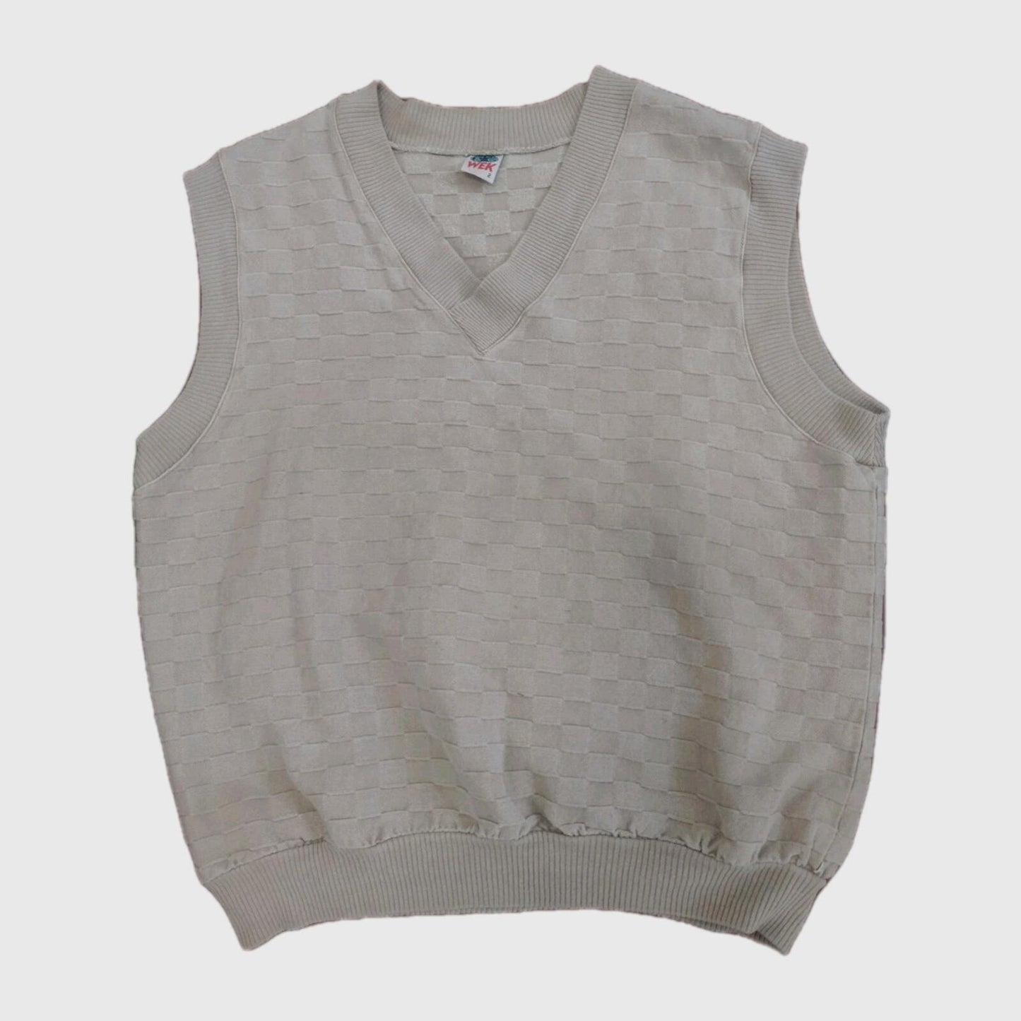 VTG WEK USA Cotton Sweater Vest 2X Beige Basket Weave KnitGolf Preppy