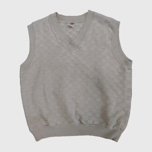 VTG WEK USA Cotton Sweater Vest 2X Beige Basket Weave KnitGolf Preppy