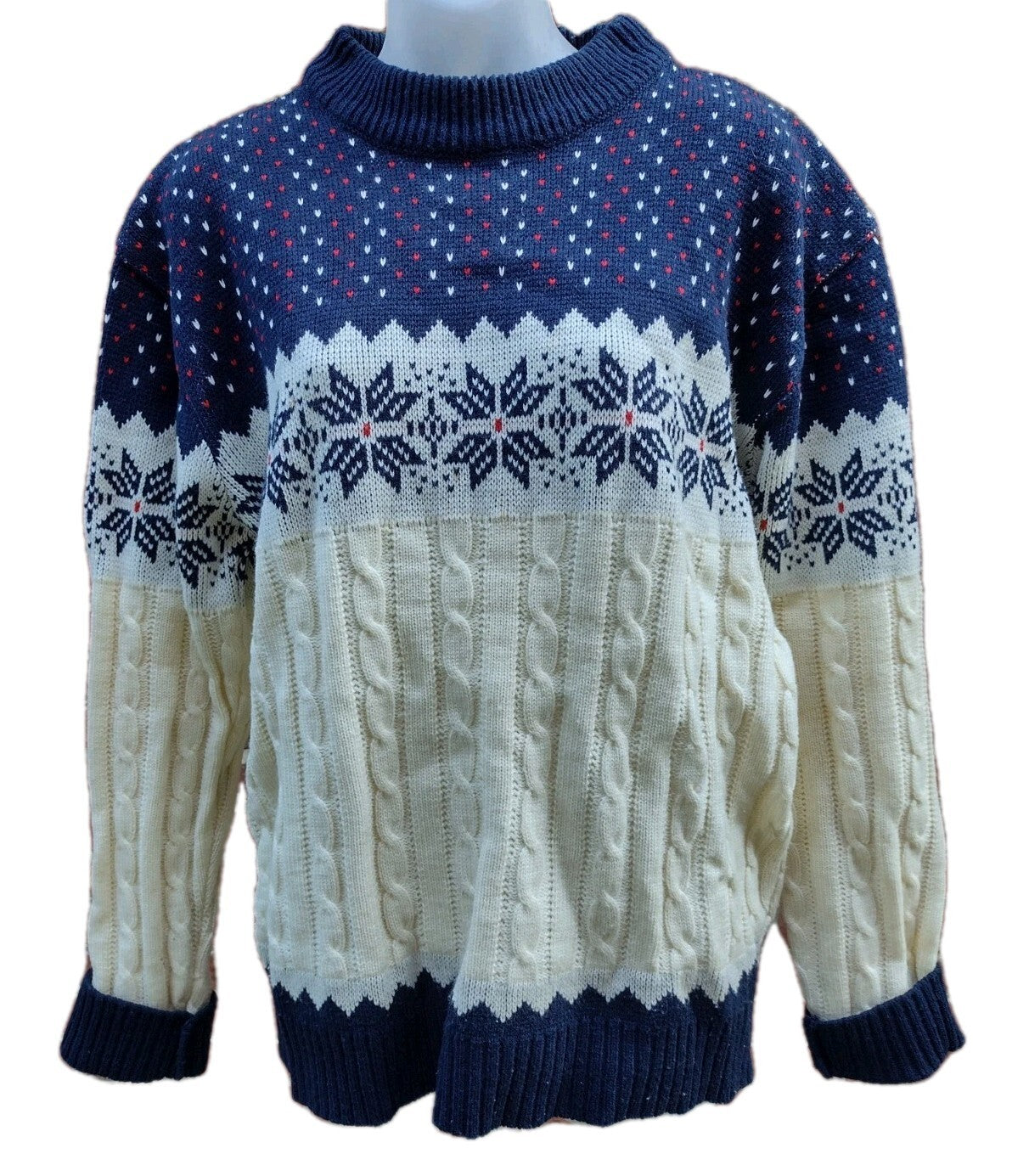 Vintage Andhurst Nordic Fair Isle Cable Knit Sweater Mock Neck Blue Cream M Mens