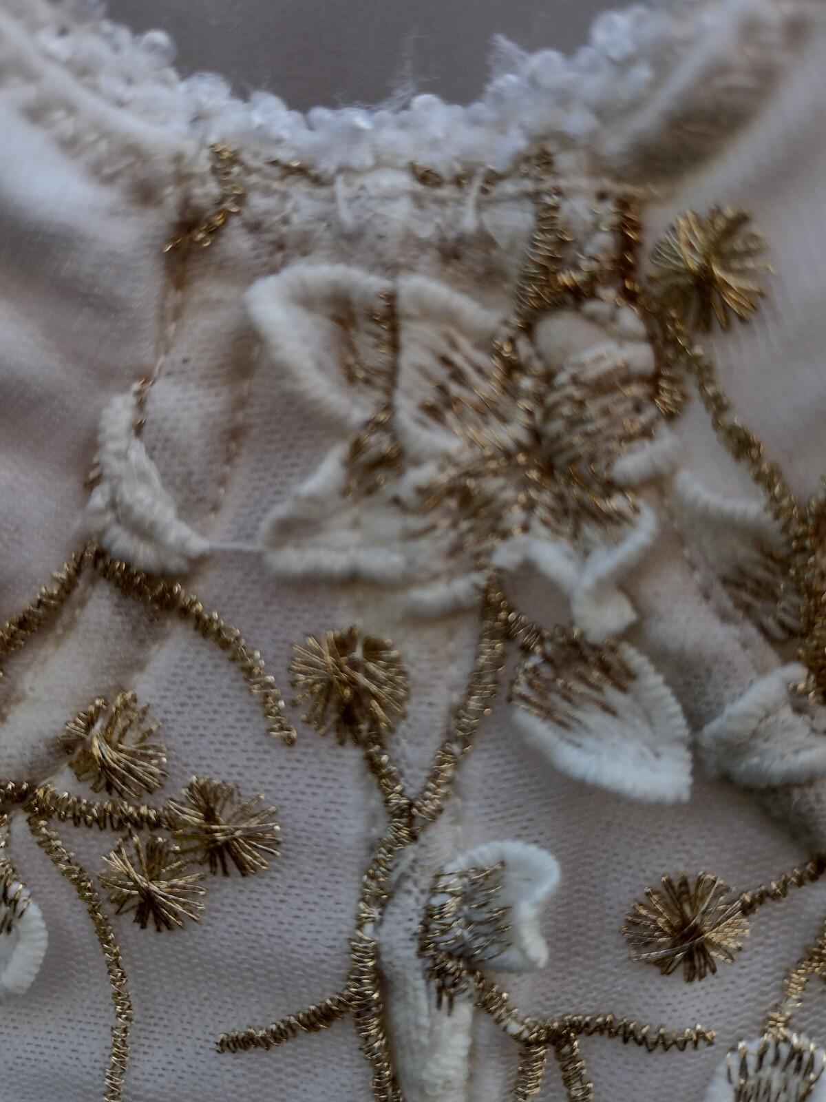 White Gold Embroidered Corset Top Boned Fairy Coquette Bridal Romantic Soft Girl