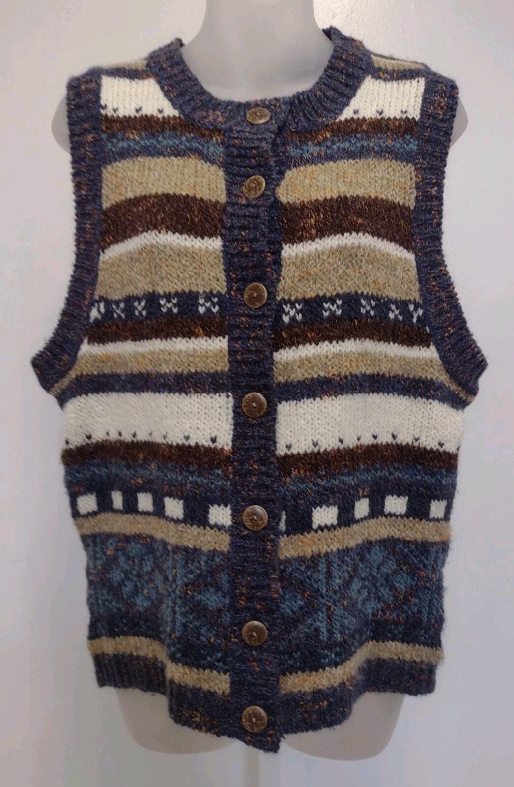 VTG St Johns Bay Wool Sweater Vest Geometric Knit Taiwan M