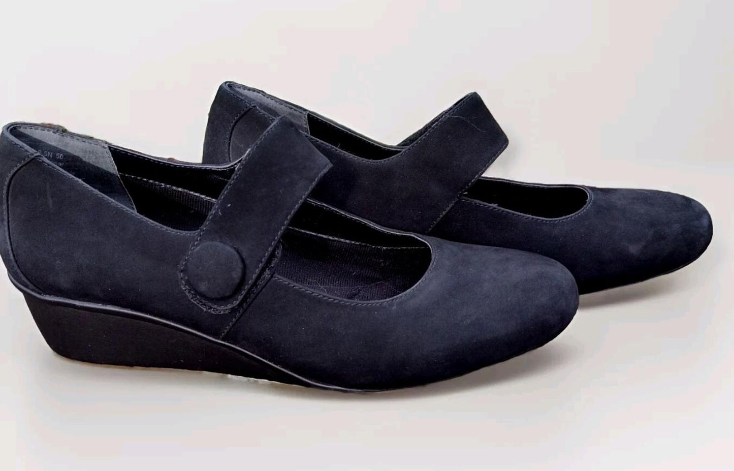 ROS HOMMERSON Shoes SZ 9.5 N Black  Suede Leather Grandma Core Mary Jane Wedge