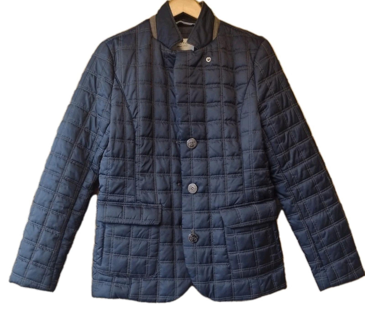 Nautica Women’s Quilted Jacket S Wool Collar Trim Dual Pockets Anchor Buttons