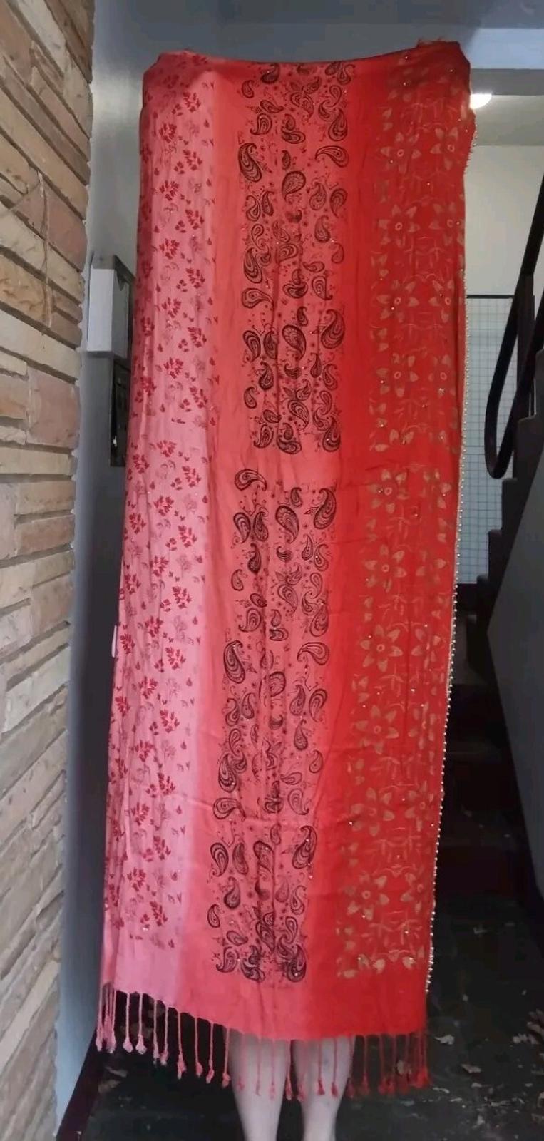 New Handmade Hand Painted Hand Embellished Hand Dyed Shawl Orange