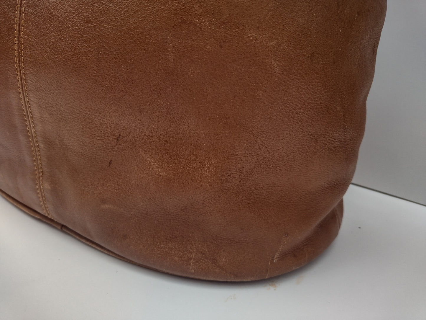 Vintage Leather Bucket Bag Brown Drawstring Boho Equestrian Slouchy Large Tote