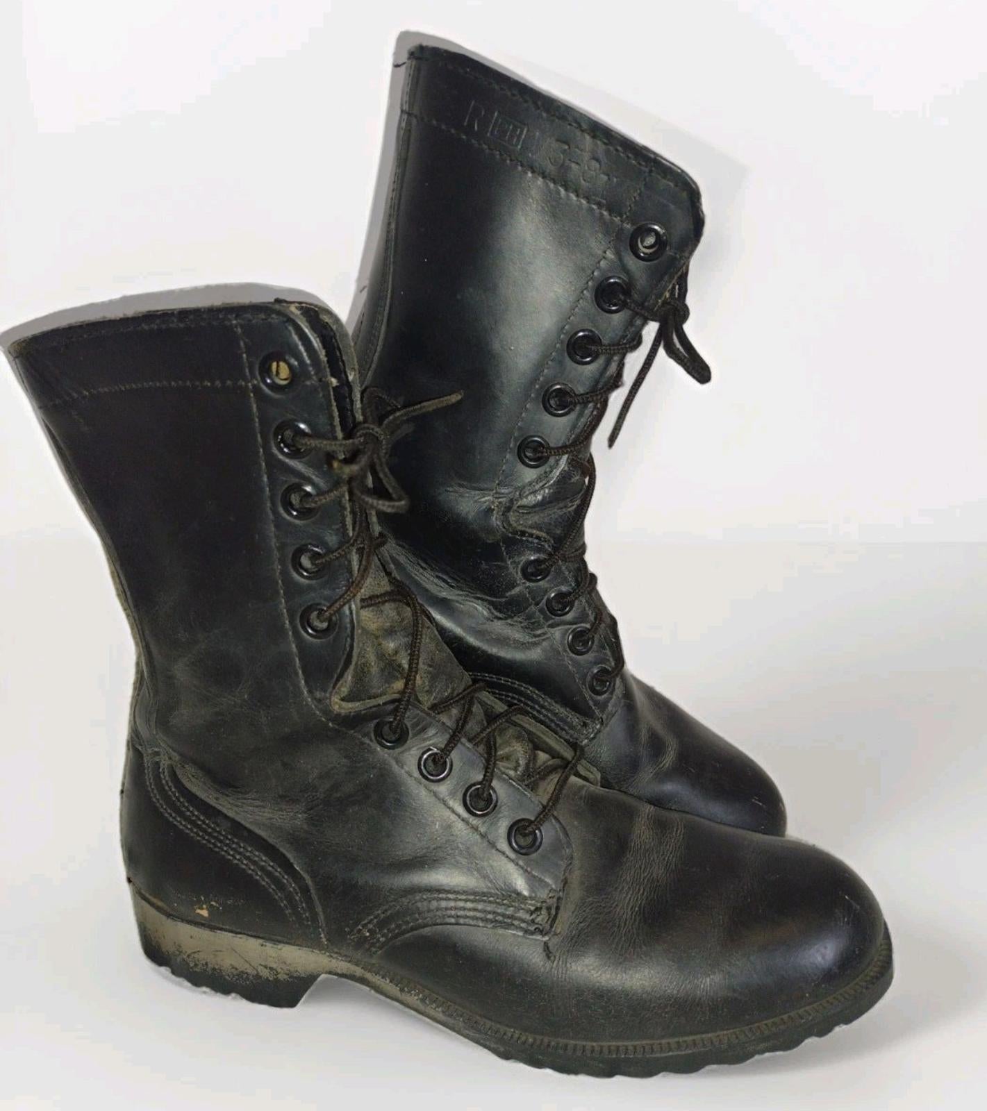 Vintage 1981 Black Leather Combat Boots 8.5R PH Code Original Laces & Soles