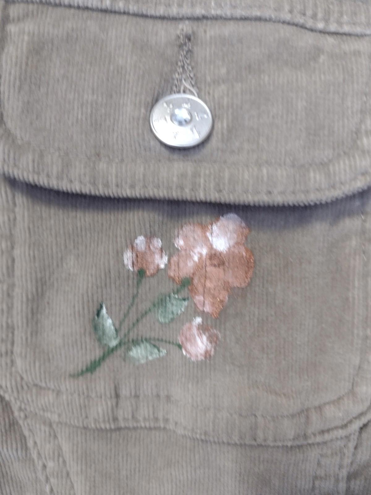 Daffy-Dills Hand Painted Floral Micro Corduroy Jacket Stretch Brown M
