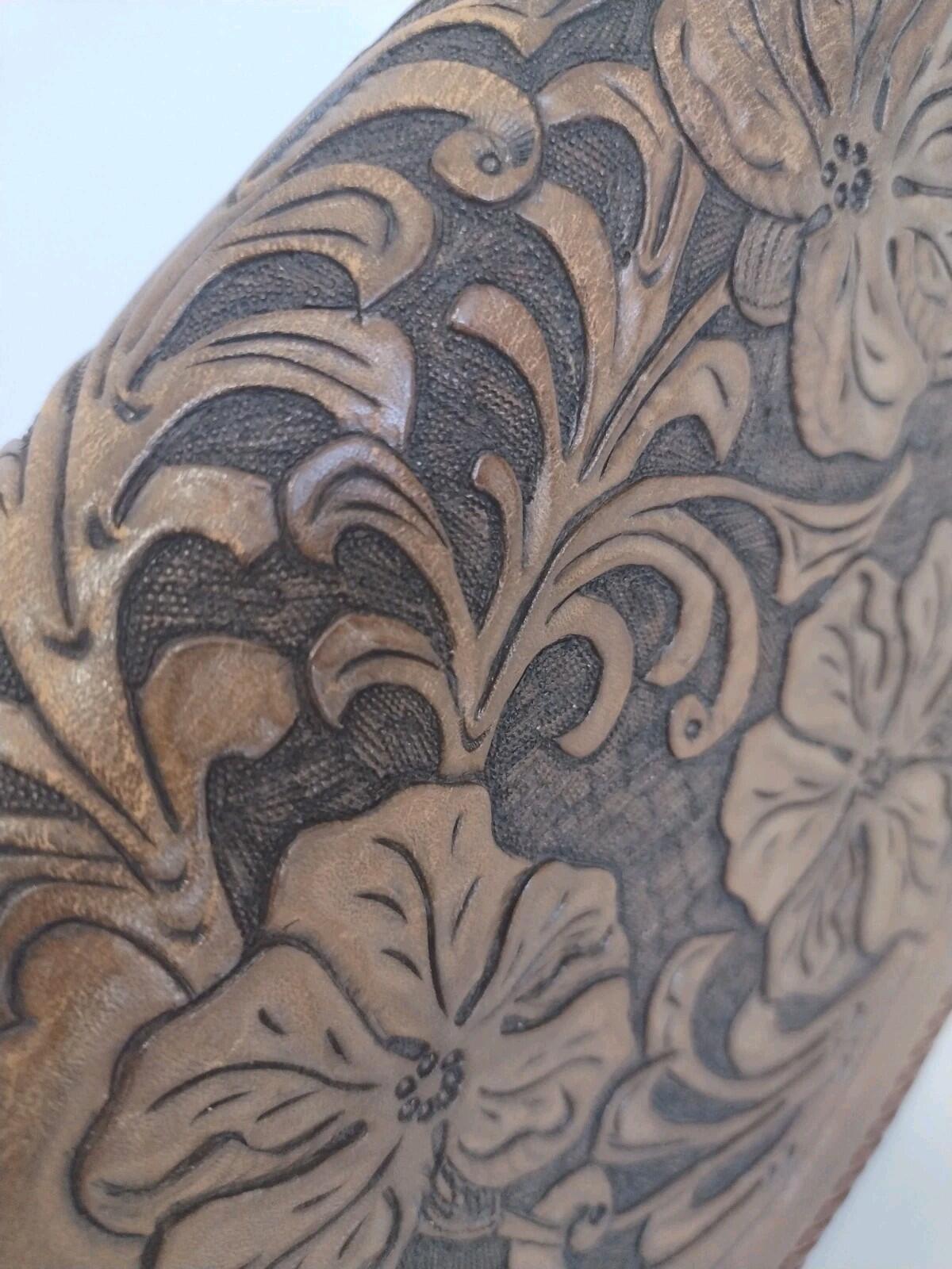 VTG 60s Hand Tooled Leather Clutch Floral Boho Western Artisan Structured Purse