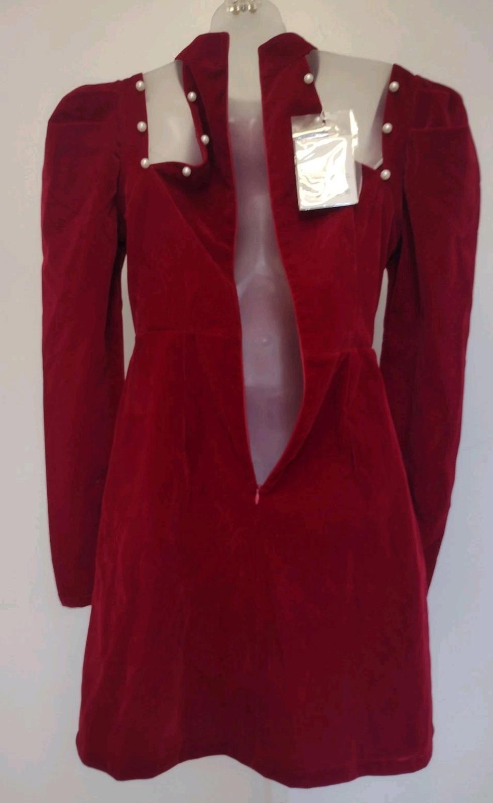 Wine Velvet Pearl Embellished Mini Dress Korean M XS‑S Victorian Inspired