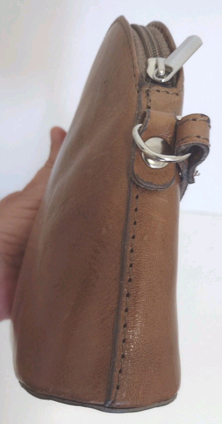 Vintage Euro Budapest Leather Crossbody Bag Cognac Dome Purse Minimalist Boho