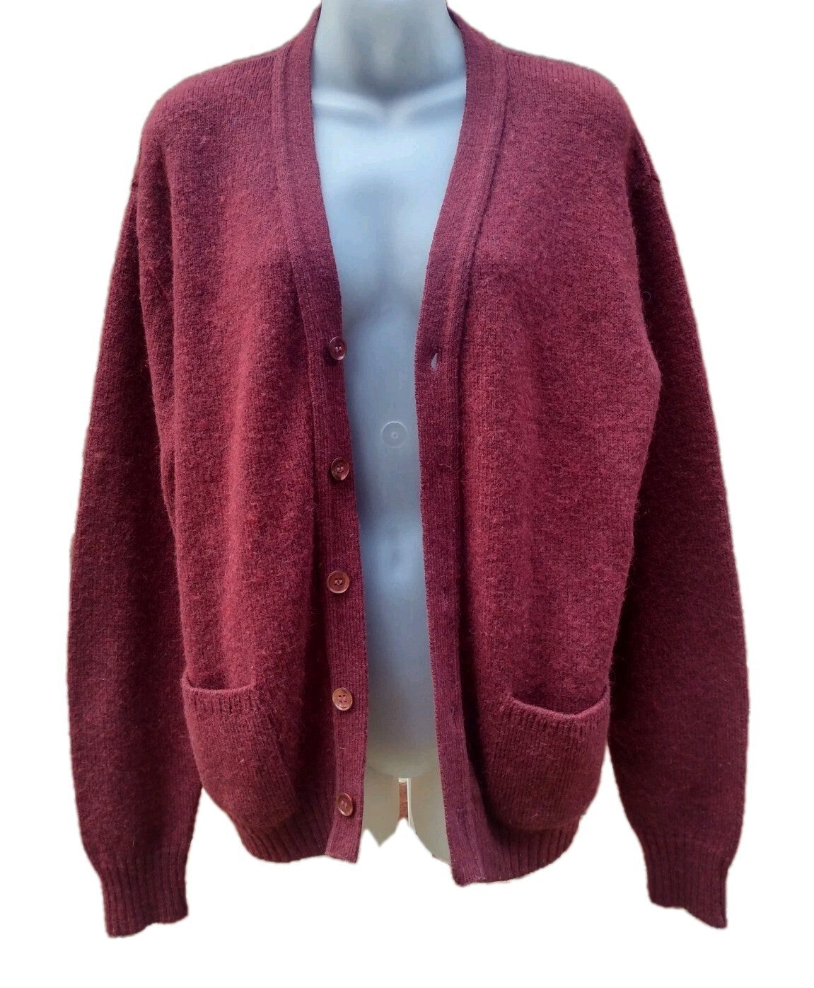 Jantzen Cardigan Sweater Mens L Vintage 80s Burgundy Wool Blend Grandpa USA