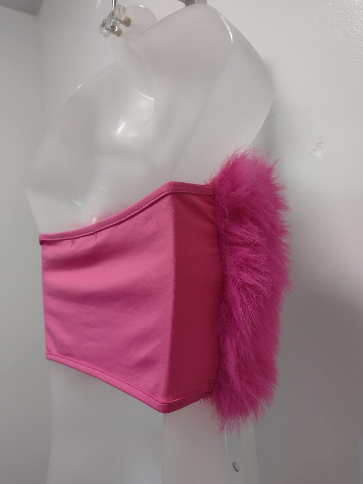 Hot Pink Faux Fur Crop Tube Top Y2K Style Washable Sz M