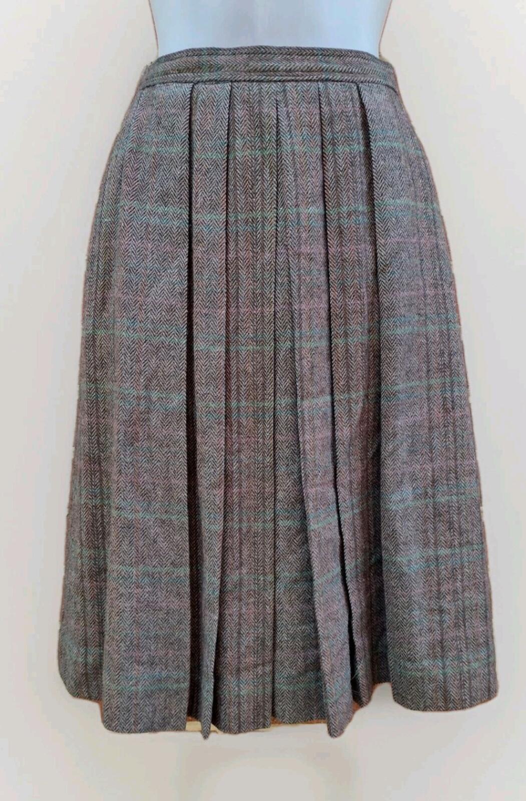 Vintage 70s Austin Hill Wool Tweed Skirt Pleated Preppy Academia Brown USA8