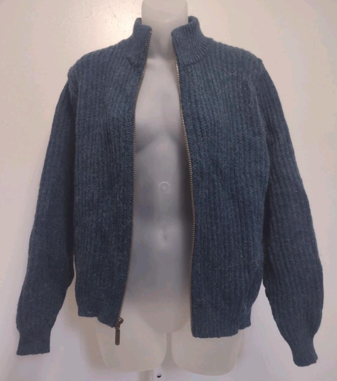 VTG 80s LL Bean USA Wool Alpaca Zip Sweater Sz Small Teal Metal Zipper, Pockets