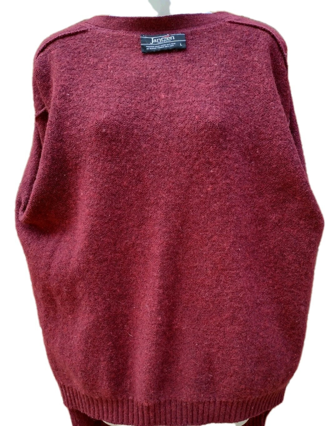 Jantzen Cardigan Sweater Mens L Vintage 80s Burgundy Wool Blend Grandpa USA